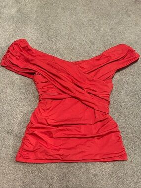 Abercrombie & Fitch Red Off-Shoulder Ruched Top